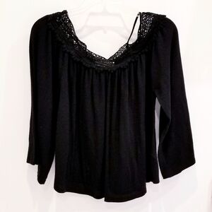 Anthropologie black crochet trim crop top Staring at Stars